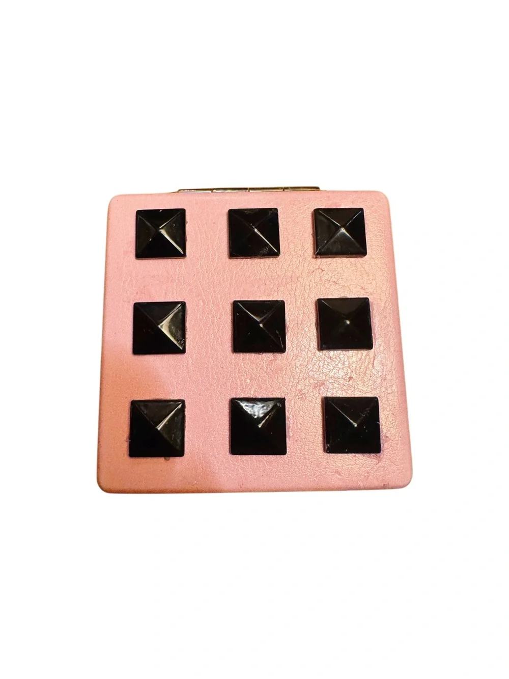 Chic Pink & Black Stud-Embellished Dual Compact Mirror - Compact Accessory